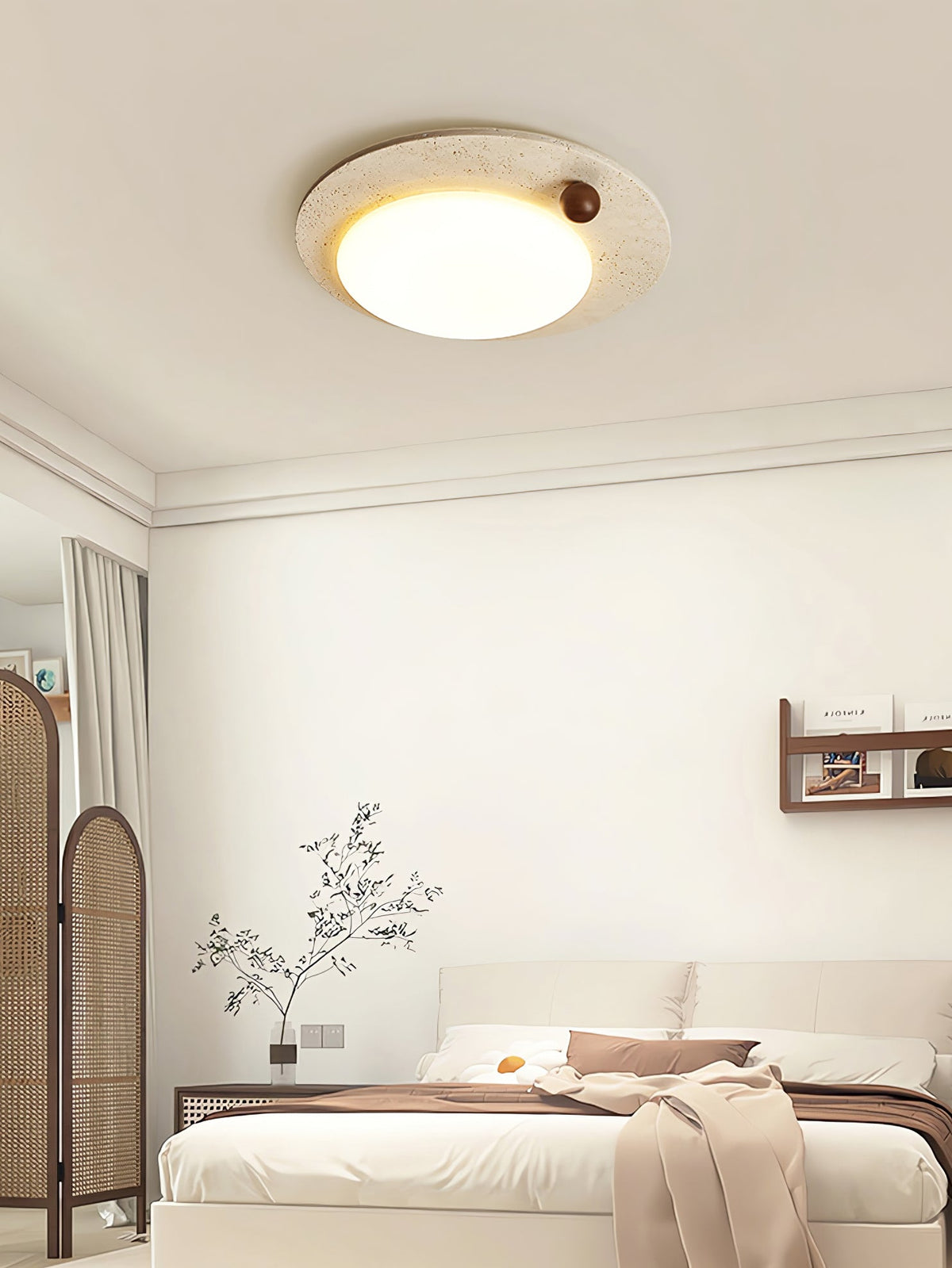 Luno Arte Travertine Ceiling Light – Modern Organic LED Flush Mount