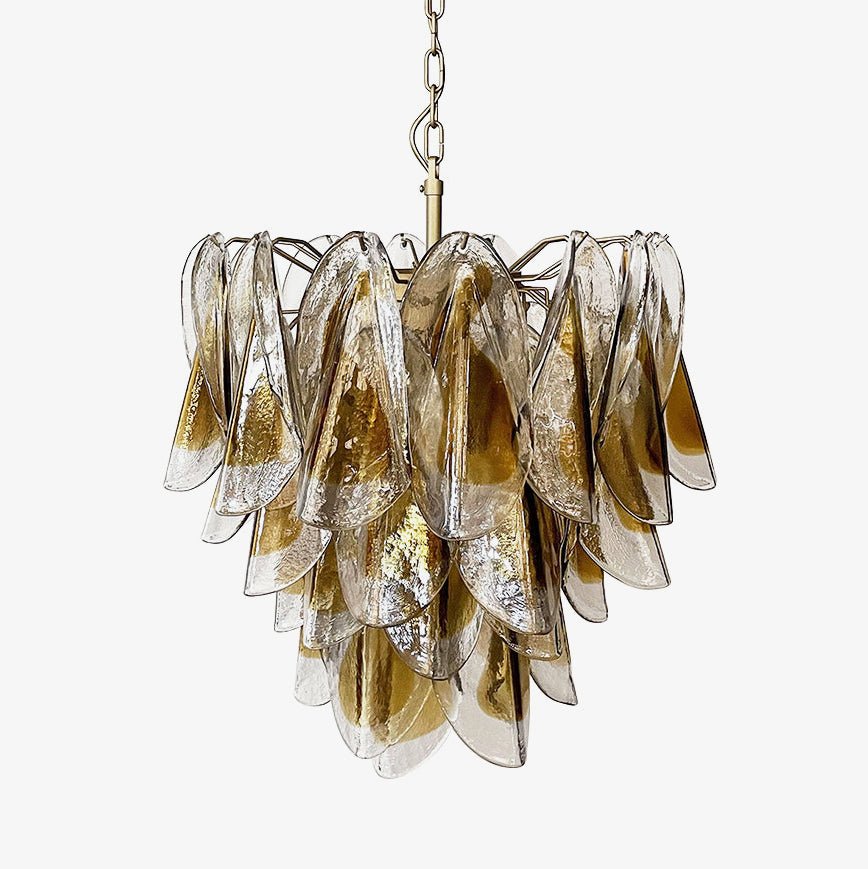 Isabella Glass Chandelier – Gold Leaf Floral Pendant for Dining Room