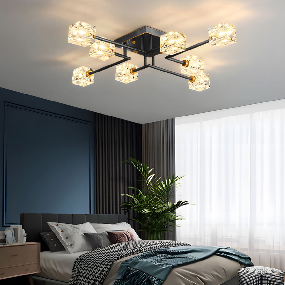 Modern Copper Crystal Cube Semi Flush Mount Light Fixture 4 6 8 Light