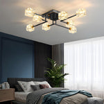 Modern Copper Crystal Cube Semi Flush Mount Light Fixture 4 6 8 Light