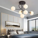 Modern 6 Light Gold Black Semi Flush Mount Chandelier With Glass Shade