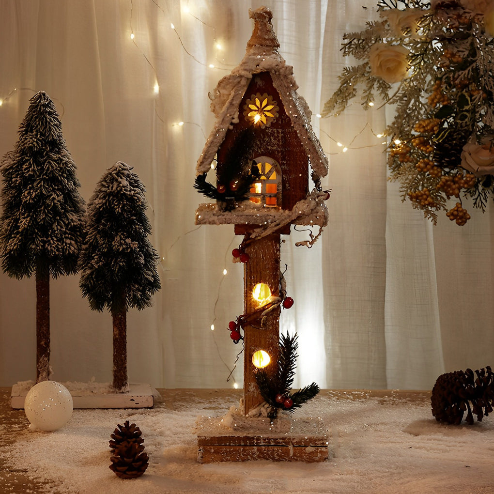 Artisan Wooden Christmas Village Houses with Warm Glow