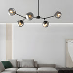3 5 8 Light Molecule Dimpled Lava Glass Chandelier With Black Metallic Arms