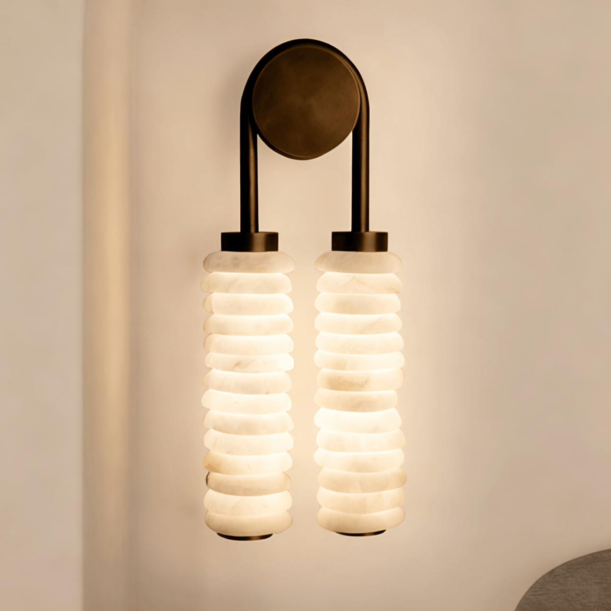 Calla Ribbed Alabaster Wall Sconce with Antique Brass Accents