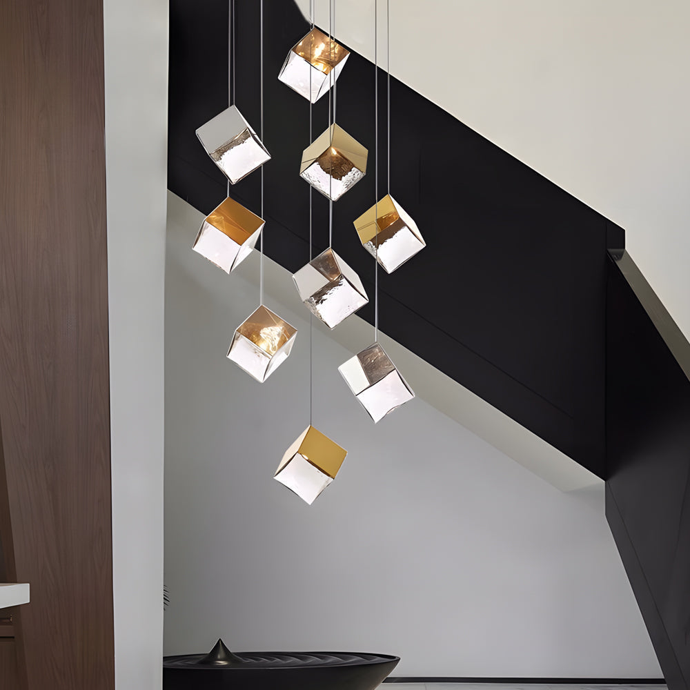 Glass Square Cube Stainless Steel Led Modern Spiral Long Chandelier