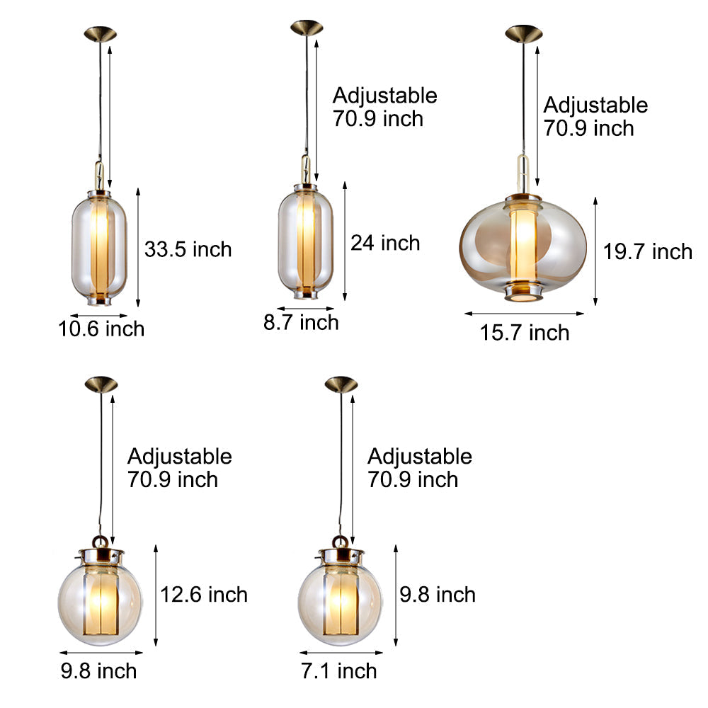 1 Light Amber Glass Shade Post Modern Pendant Lights Hanging Lamp