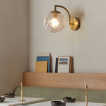 1 Light Curved Arm Wall Sconce With Ball Rib Glass Ball Shade