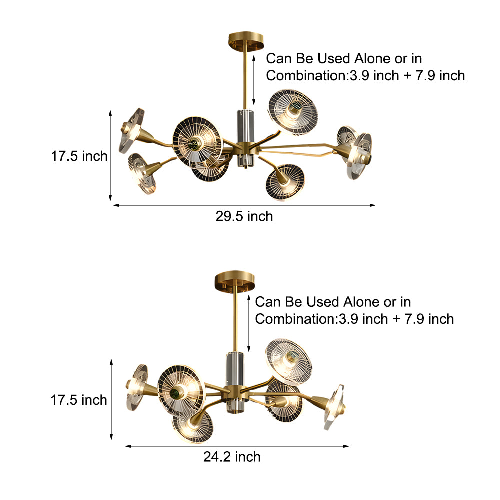 6 8 Lights Flowers Crystal 3 Step Dimming Copper Post Modern Chandelier