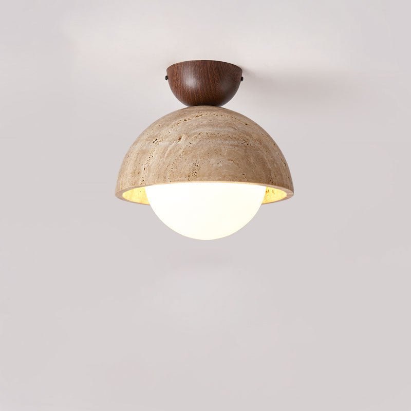 Flore Travertine Bud Ceiling Light — Natural Stone Flush Mount