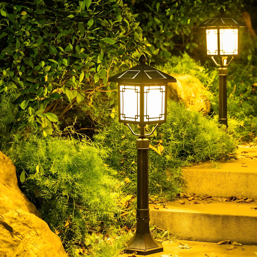 Solar LED Post Light with 3-Step Dimming, Die-Cast Aluminum Outdoor Lamp
