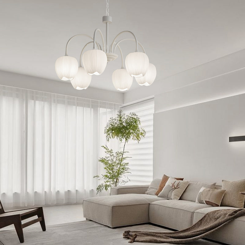 Tulips Flowers Led Milky White Chandelier Li002603