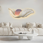2 In 1 Wall Feather Painting Hanging Decor Led Wall Lamp Wall Clock