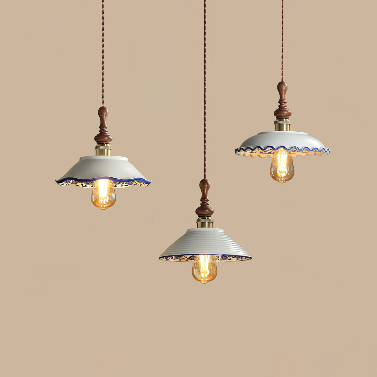 Bellaria Ceramic Pendant Light with Hand-Painted Scalloped Details
