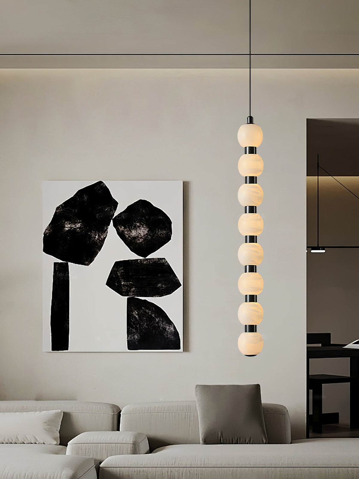 Orbique Alabaster Pendant Light – Modern Vertical LED Chandelier