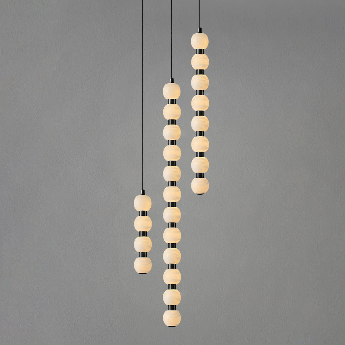 Orbique Alabaster Pendant Light – Modern Vertical LED Chandelier