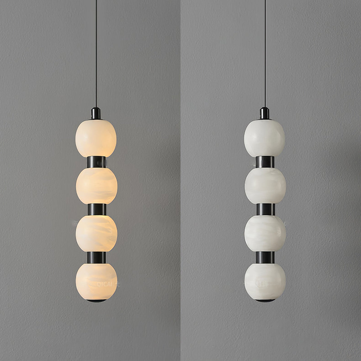 Orbique Alabaster Pendant Light – Modern Vertical LED Chandelier