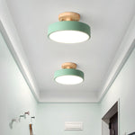Round Semi Flush Wooden Ceiling Light