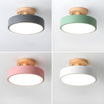 Round Semi Flush Wooden Ceiling Light