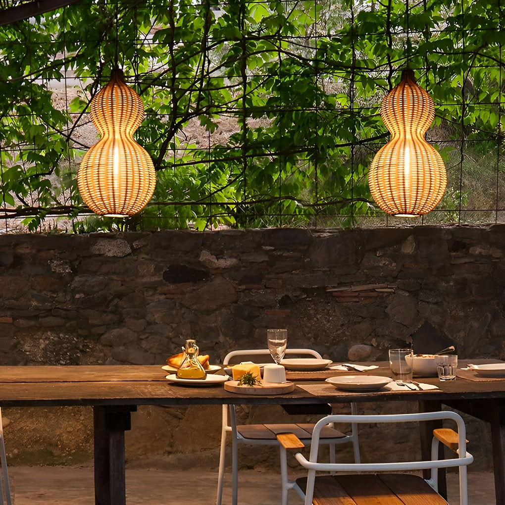 Woven Rattan Gourd Hanging Lamp Outdoor Pendant Light For Patio