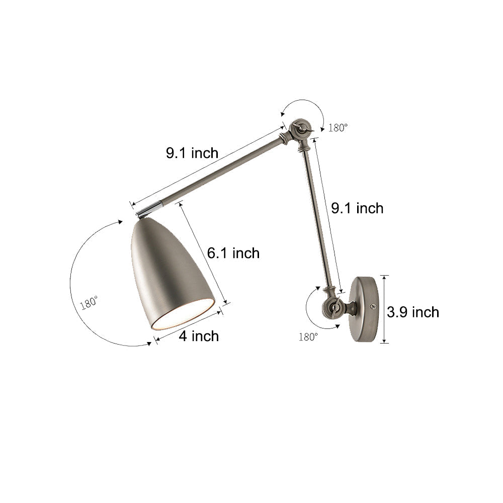 Swing Arm Wall Lamp Long 1 Bulb Rod Rocker Arm Wall Mounted Sconce With 3 Adjustable Joints