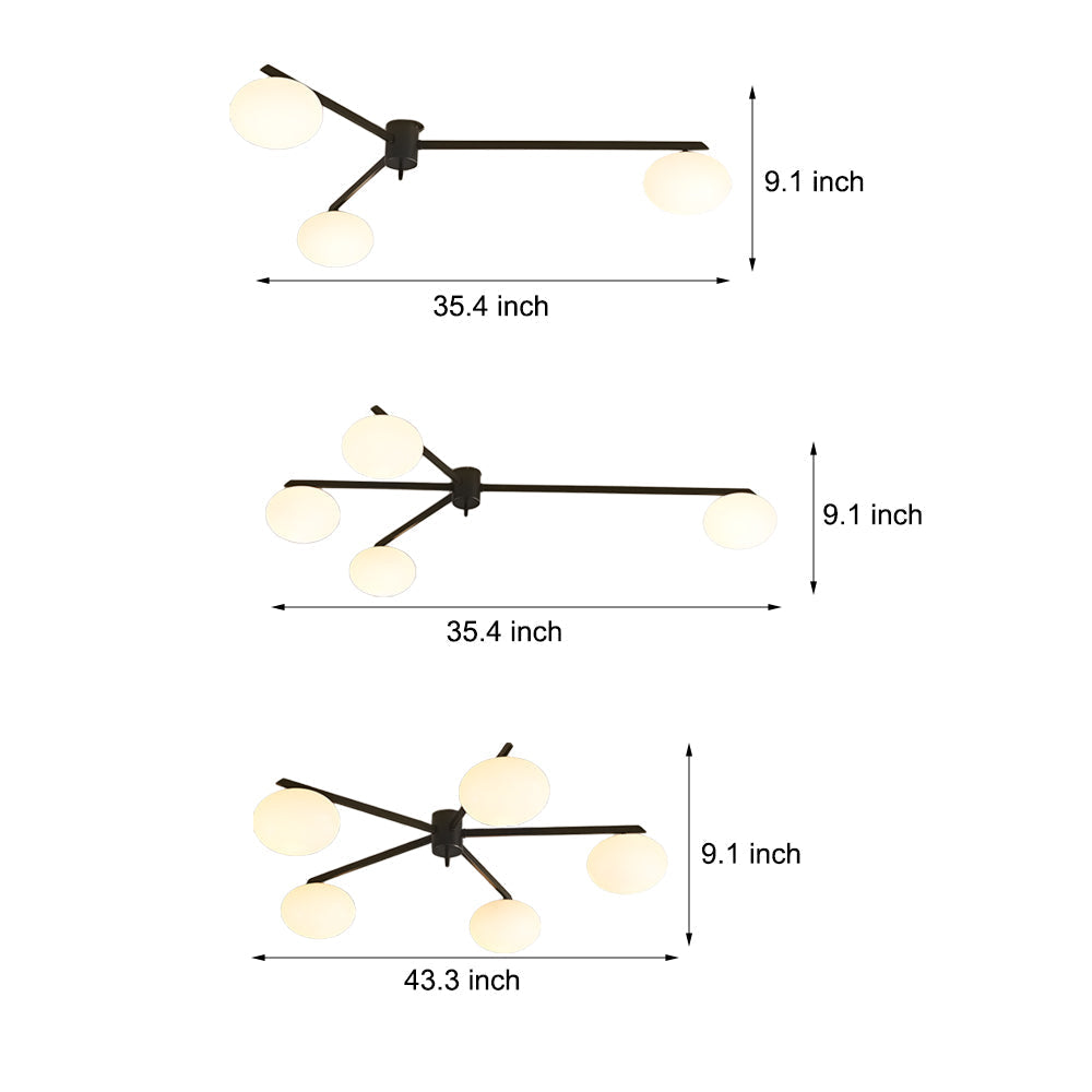 White Glass Bubble Black Semi Flush Ceiling Light