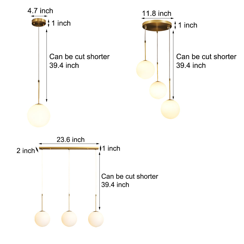 Modern 1 3 Light White Glass Globe Island Pendant Light In Gold Finish