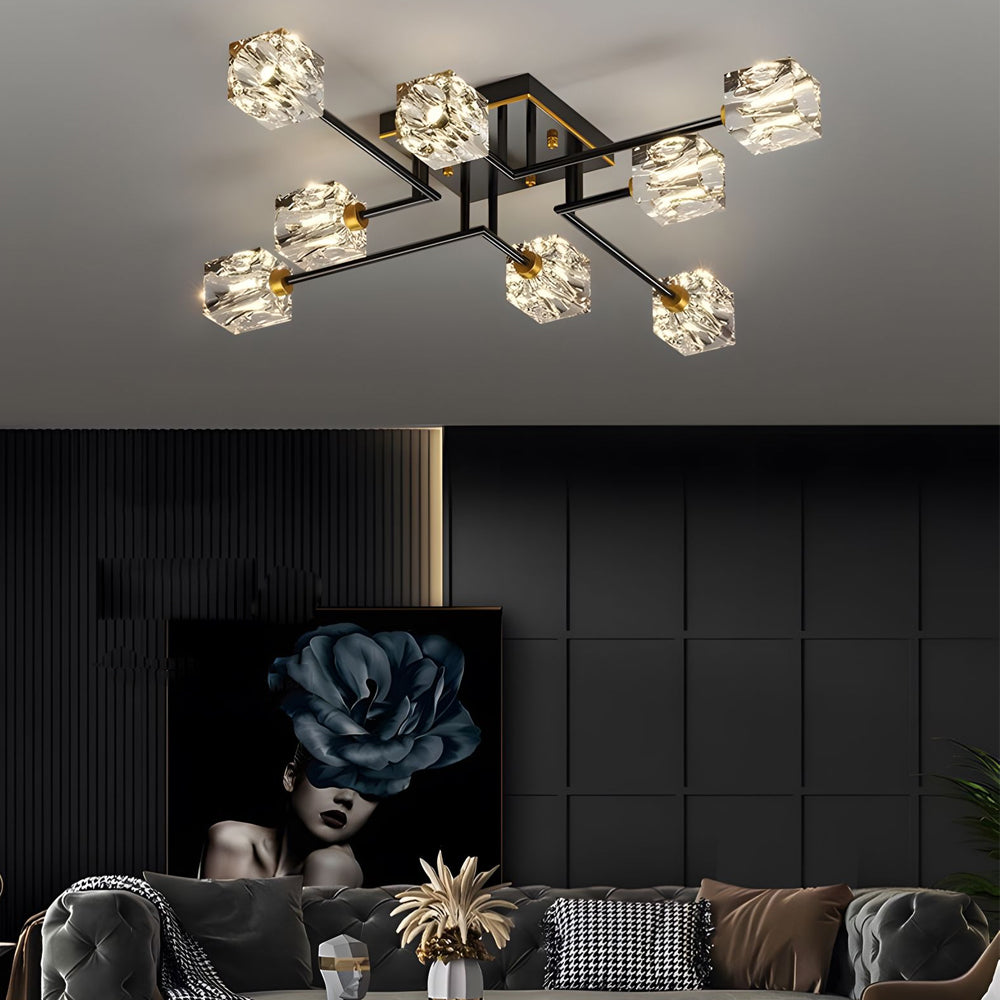 Modern Copper Crystal Cube Semi Flush Mount Light Fixture 4 6 8 Light