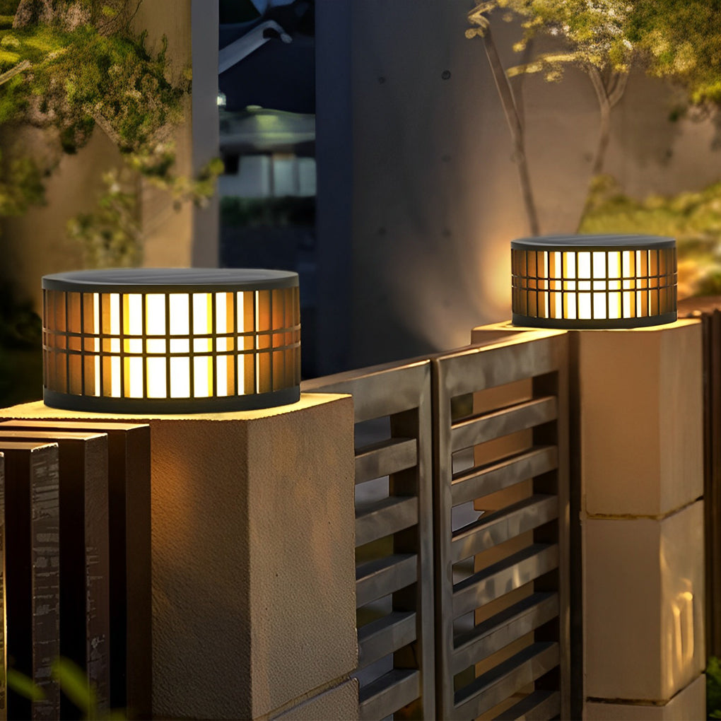 Round Led Black Modern Solar Fence Post Lights Ha077197