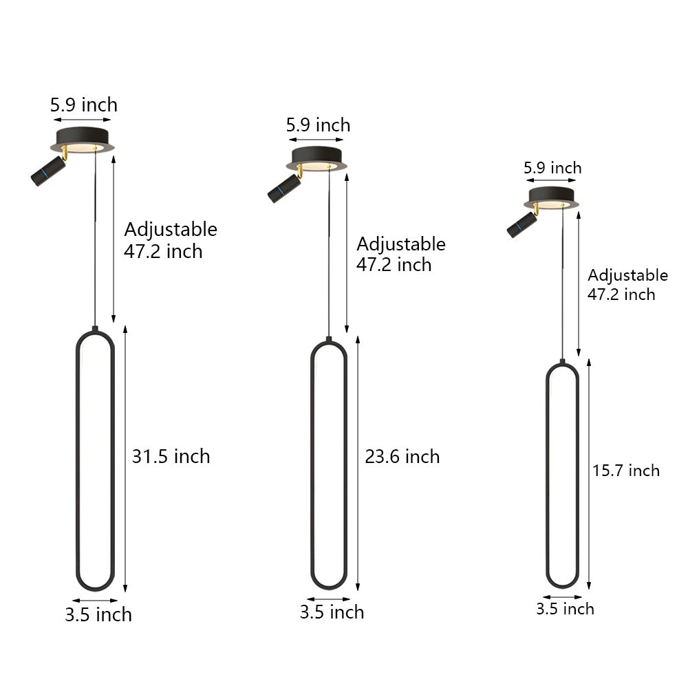 Oval Aluminum Led 3 Step Dimming Modern Pendant Lights With Spotlights
