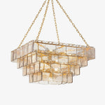 Regal Chain Chandelier – Art Deco Tiered Glass Pendant for Dining Room