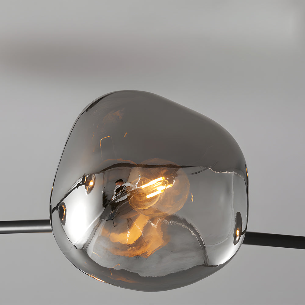 3 5 8 Light Molecule Dimpled Lava Glass Chandelier With Black Metallic Arms