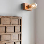 Round Square Vintage Walnut Wood Wall Lamp 1 Light With Pull Chain Switch