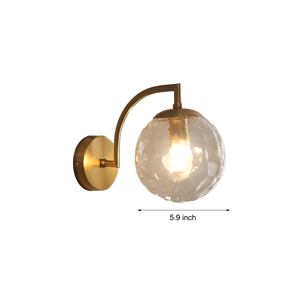 1 Light Curved Arm Wall Sconce With Ball Rib Glass Ball Shade
