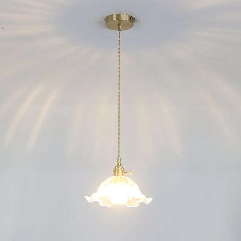 Bronze Walnut Wood Amber Patterned Glass Chandelier