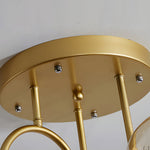 Modern 6 Light Gold Black Semi Flush Mount Chandelier With Glass Shade