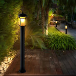 Heritage Iron LED Garden Lantern with Handcrafted Glass Shade