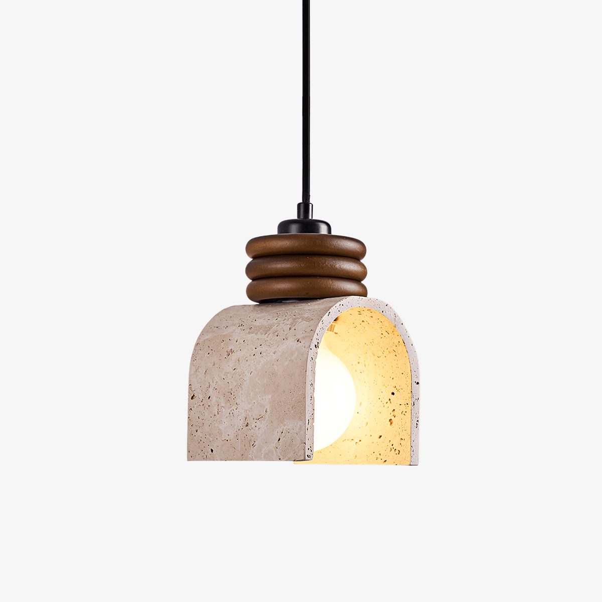Rondara Pendant Light in Travertine and Walnut Wood