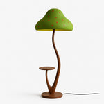 Mushroom Grove Floor Lamp with Walnut Side Table, Green Shade