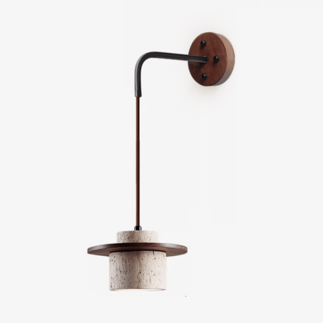 Cylindrical Travertine Wall Sconce in Walnut and Metal