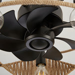 20 In Hemp Rope Woven Caged Ceiling Fan With Light And Remote 6 Speed