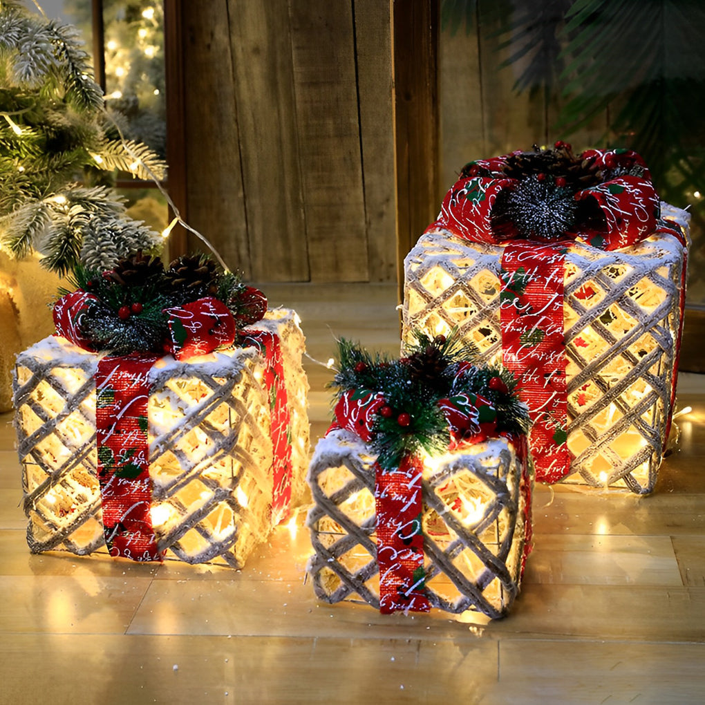 Set of 3 Festive Gift Box Decorations in Modern Style for Holiday Interiors