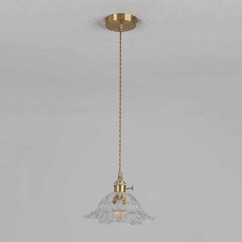 Bronze Walnut Wood Amber Patterned Glass Chandelier