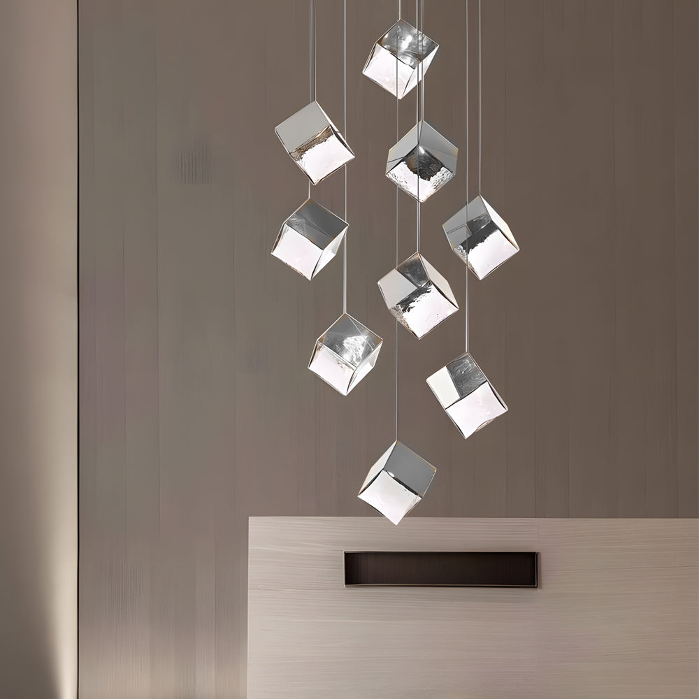 Glass Square Cube Stainless Steel Led Modern Spiral Long Chandelier