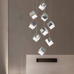 Glass Square Cube Stainless Steel Led Modern Spiral Long Chandelier