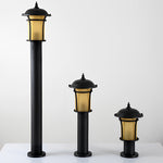 Heritage Iron LED Garden Lantern with Handcrafted Glass Shade