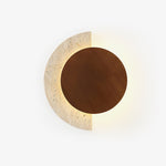 Crescent Halo Plug-In Wall Sconce in Natural Travertine and Wood