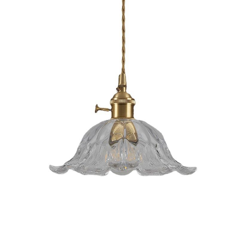 Bronze Walnut Wood Amber Patterned Glass Chandelier