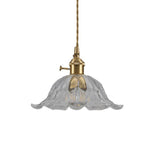 Bronze Walnut Wood Amber Patterned Glass Chandelier
