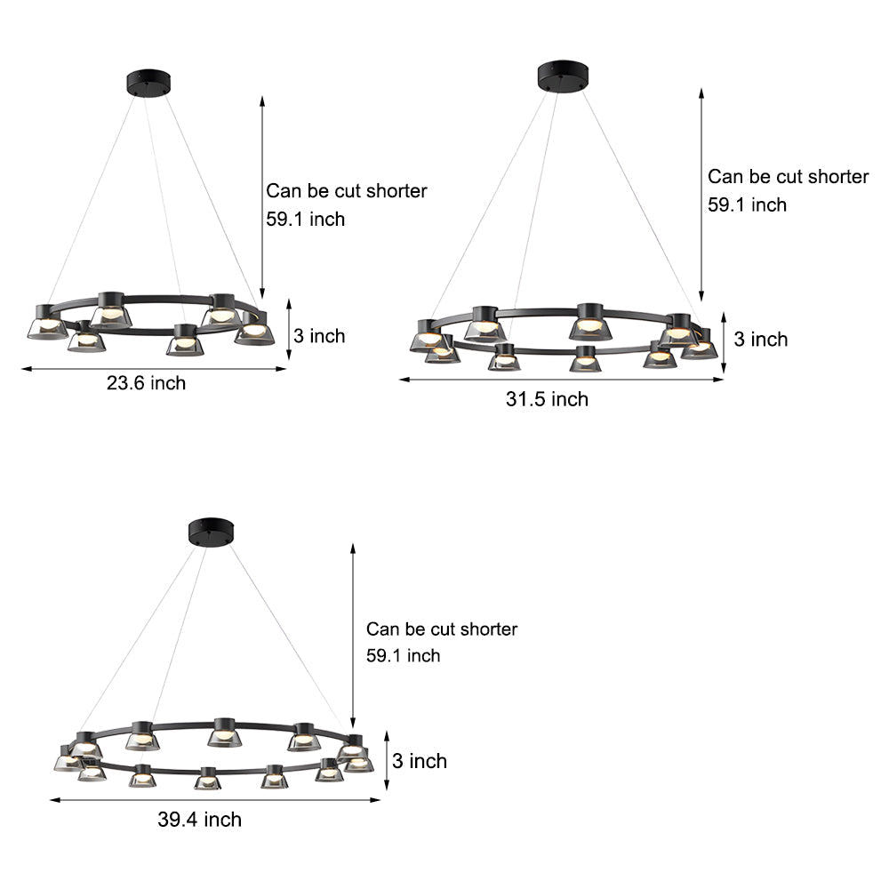 Ring Led Pendant With Smoke Gray Glass Shades