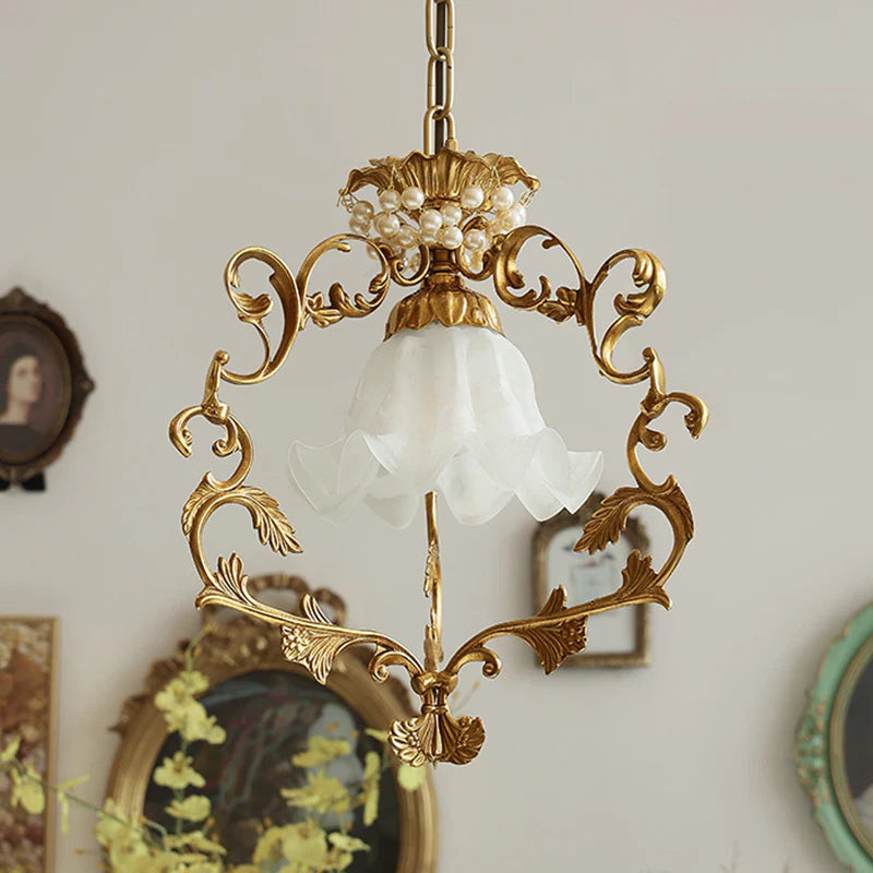 French Style Vintage Full Copper Crystal Glass Chandelier